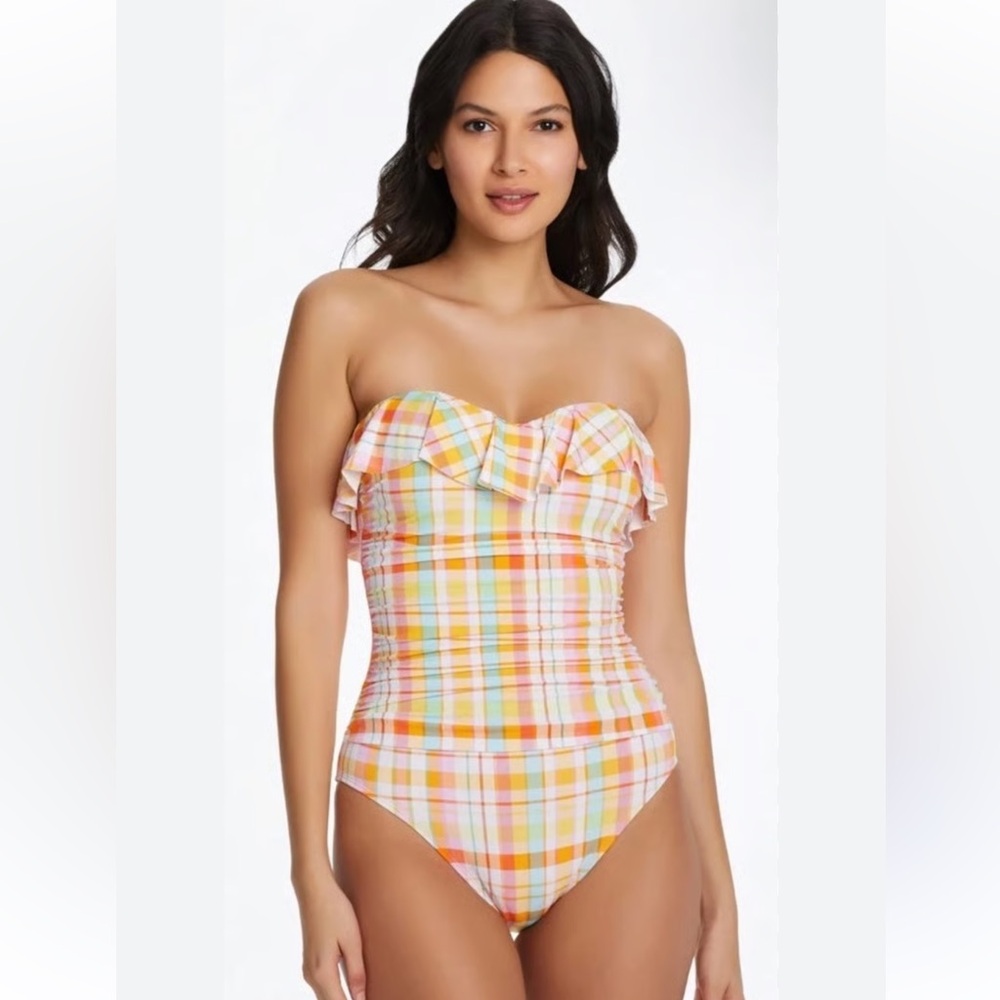 Bleu Rod Beattie Hip to Be Square Shirred Ruffle Bandeau One-Piece